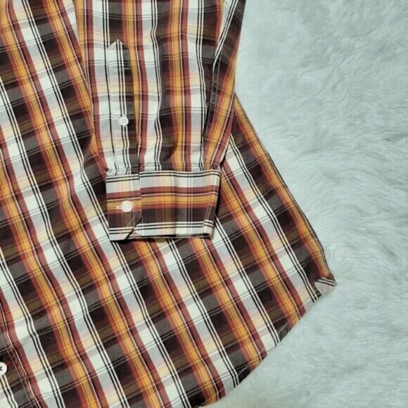 HUDSON NORTH 2-PLY COTTON SHIRT SIZE XL ORANGE PLAID - Picture 3 of 6